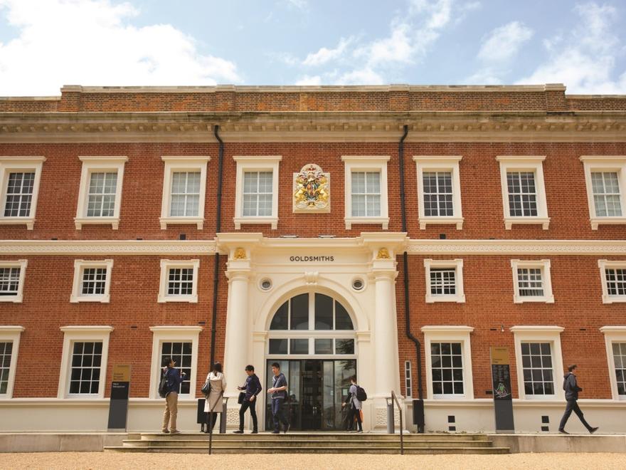 Text reads 'University services' over a pink-tinted photograph of campus buildings.