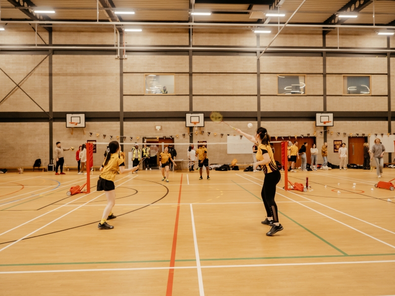 Badminton players on court
